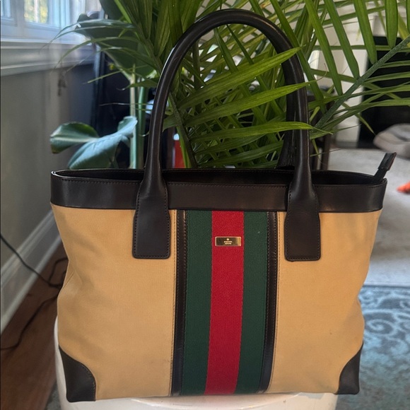 SOLD** Gucci Canvas Sherry Web-line w/ Leather Trim Handbag - Picture 3 of 17
